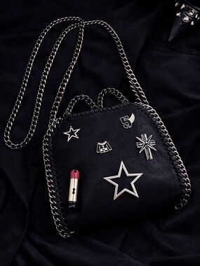 Stella McCartney Falabella Style Chain Crossbody Black Studded Faux Leather Bag